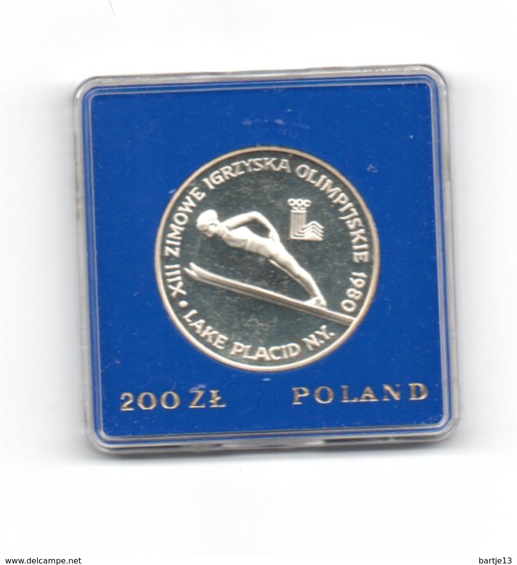 POLEN 200 ZLOTYCH 1980 ZILVER PROOF LAKE PLACID - SKIEN - ZONDER OLYMPISCHE TOORTS - W.O. TORCH - Polen