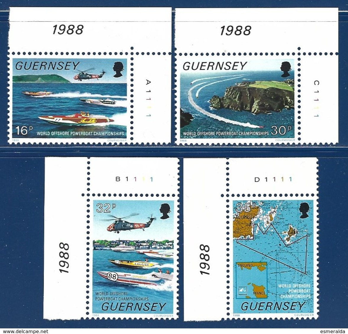 Guernsey, Yv 428/31, Championnats Du Monde De Motonautisme, Coin De Feuille N° Planche ** - Guernesey