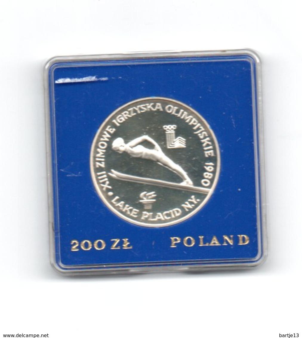 POLEN 200 ZLOTYCH 1980 ZILVER PROOF LAKE PLACID - SKIEN - MET OLYMPISCHE TOORTS - WITH TORCH - Polen