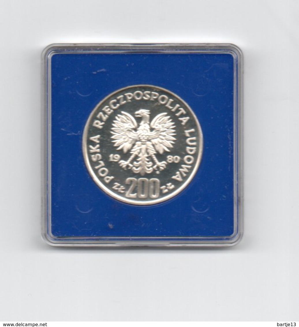 POLEN 200 ZLOTYCH 1980 ZILVER PROOF LAKE PLACID - SKIEN - MET OLYMPISCHE TOORTS - WITH TORCH - Polen