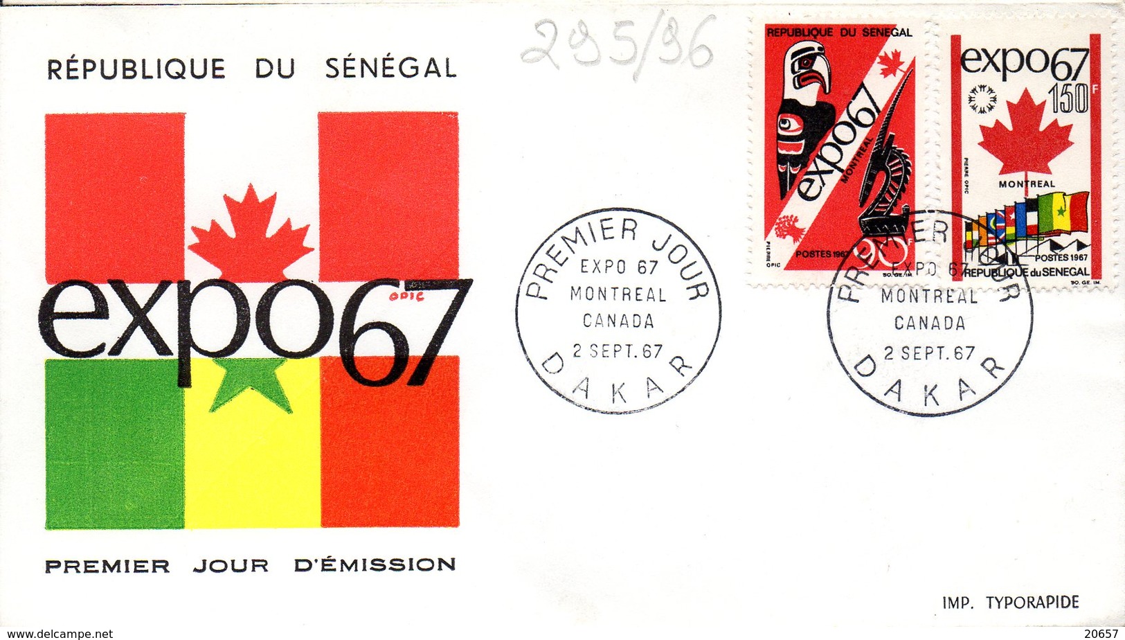 Senegal 0295/96 Fdc Montréal Québec Canada, Drapeaux - 1967 – Montreal (Kanada)