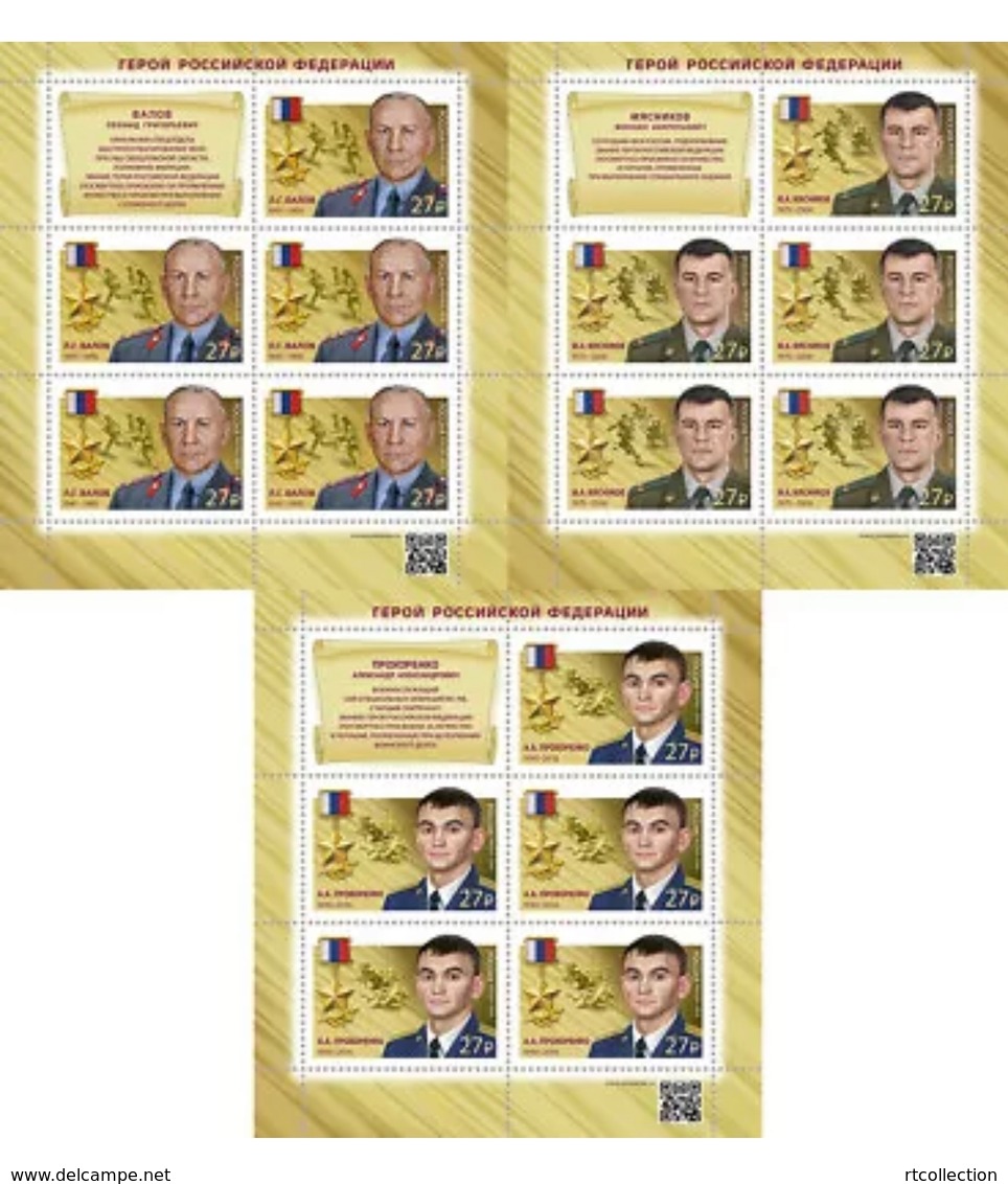 Russia 2019 - 3 Sheetlet Heroes Russian Federation Military Famous People Award Medal History Militaria Stamps MNH - Hojas Completas