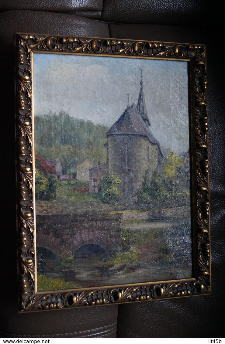 Superbe  Huile Sur Toile église De ? Daté De 1934 ,dimensions 39 Cm. Sur 29 Cm. Signature à Identifier - Huiles