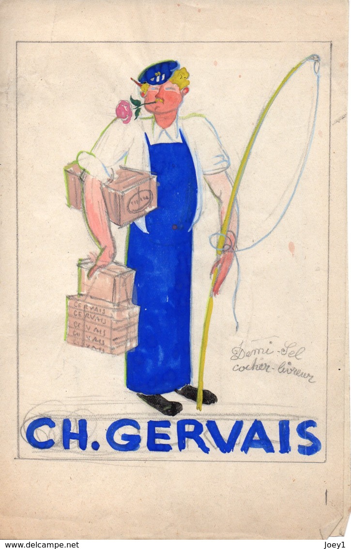 Dessin Maquette Original Publicité  Demi Sel Pour Ch.Gervais. - Drawings