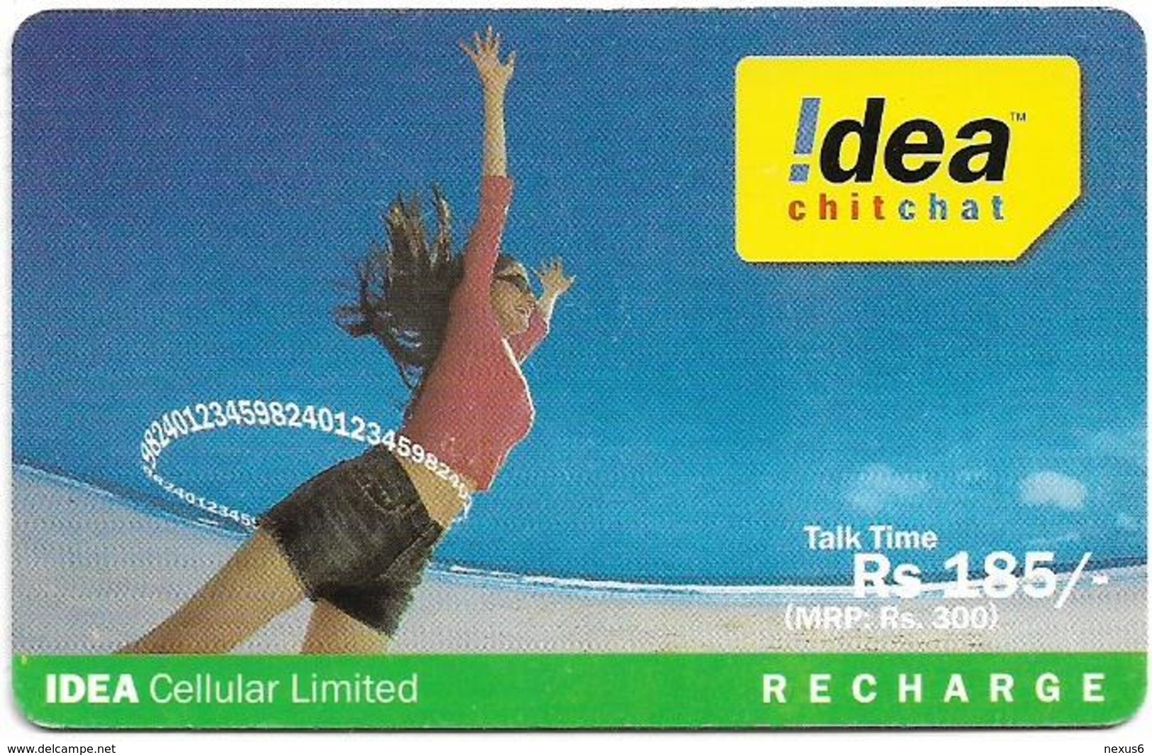 India - Idea - Woman Rising Her Hands, GSM Refill 185₹, No Expiry Date, Used - Indien