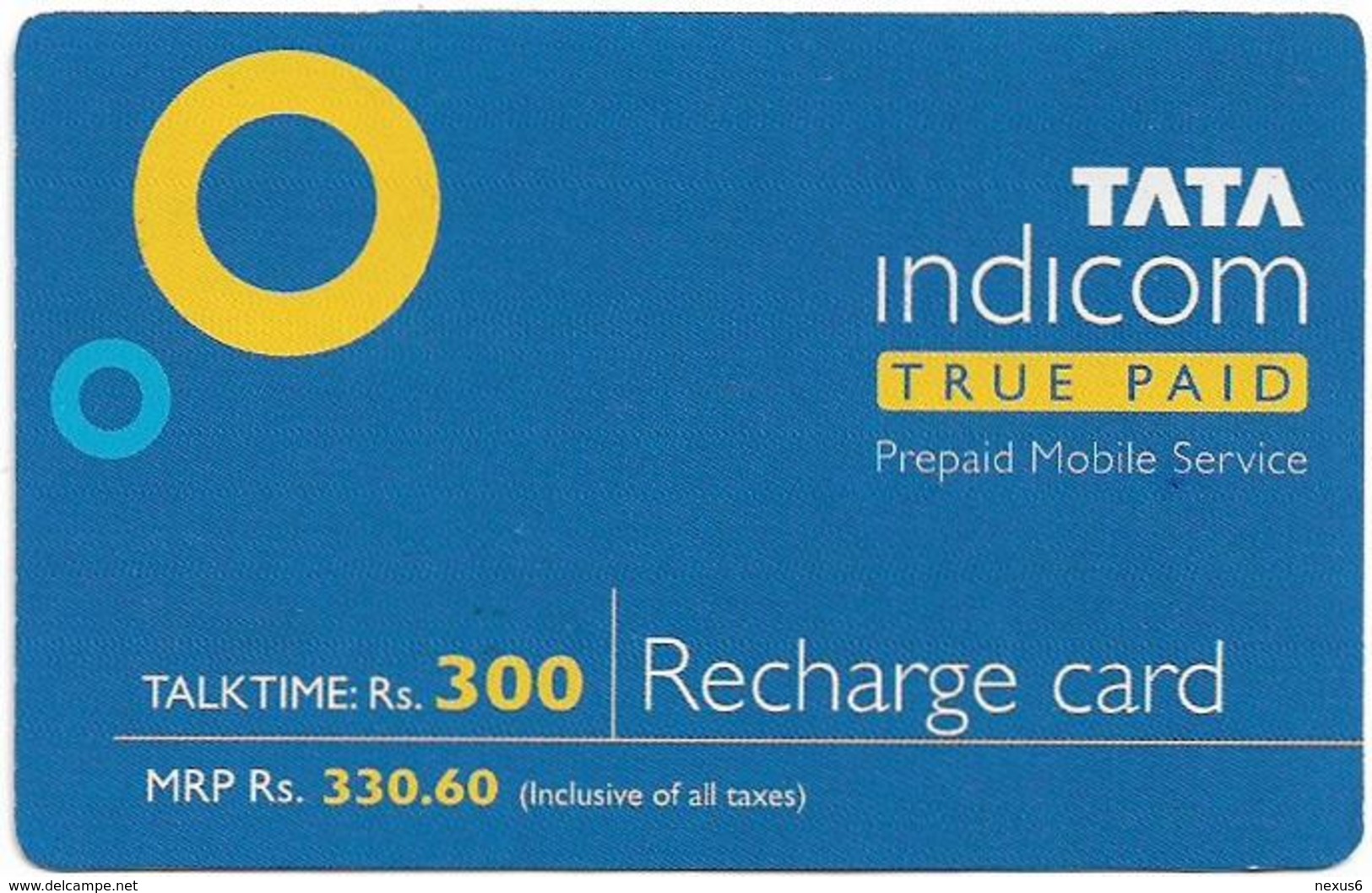 India - Tata Indicom - Tata Indicom True Paid, GSM Refill 330.60₹, Exp.01.2005, Used - Indien