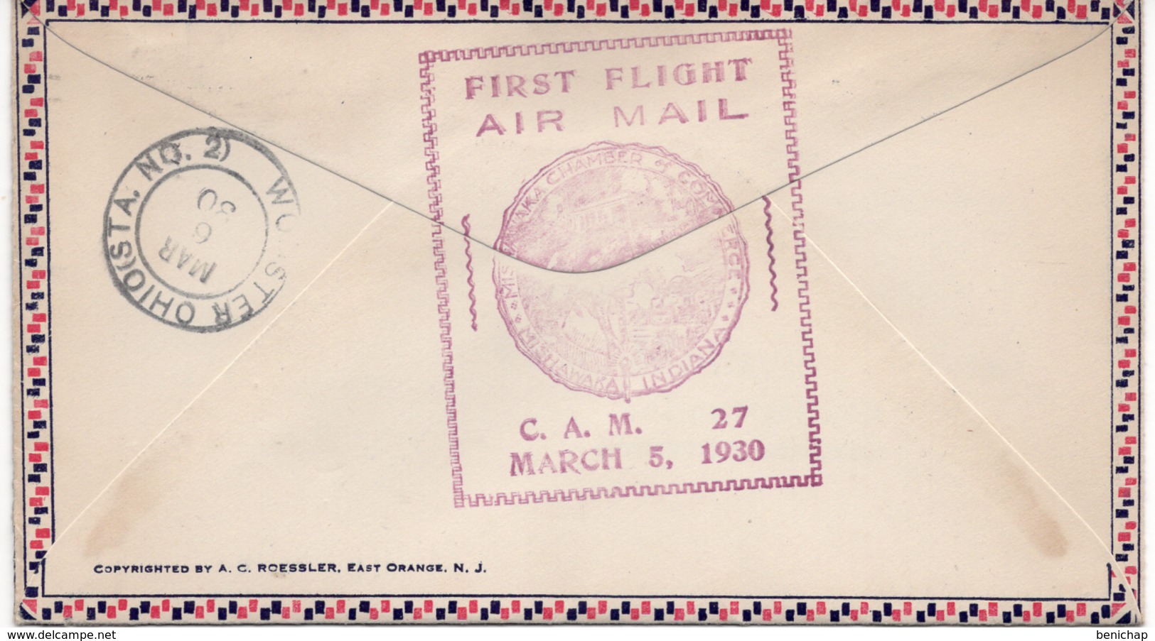 (R47) SCOTT C11 - 5 C BEACON - FIRST FLIGHT - MISHAWAKA - AIR MAIL C.A.M. 47 - BAY CITY - WOOSTER - 1930. - 1c. 1918-1940 Lettres