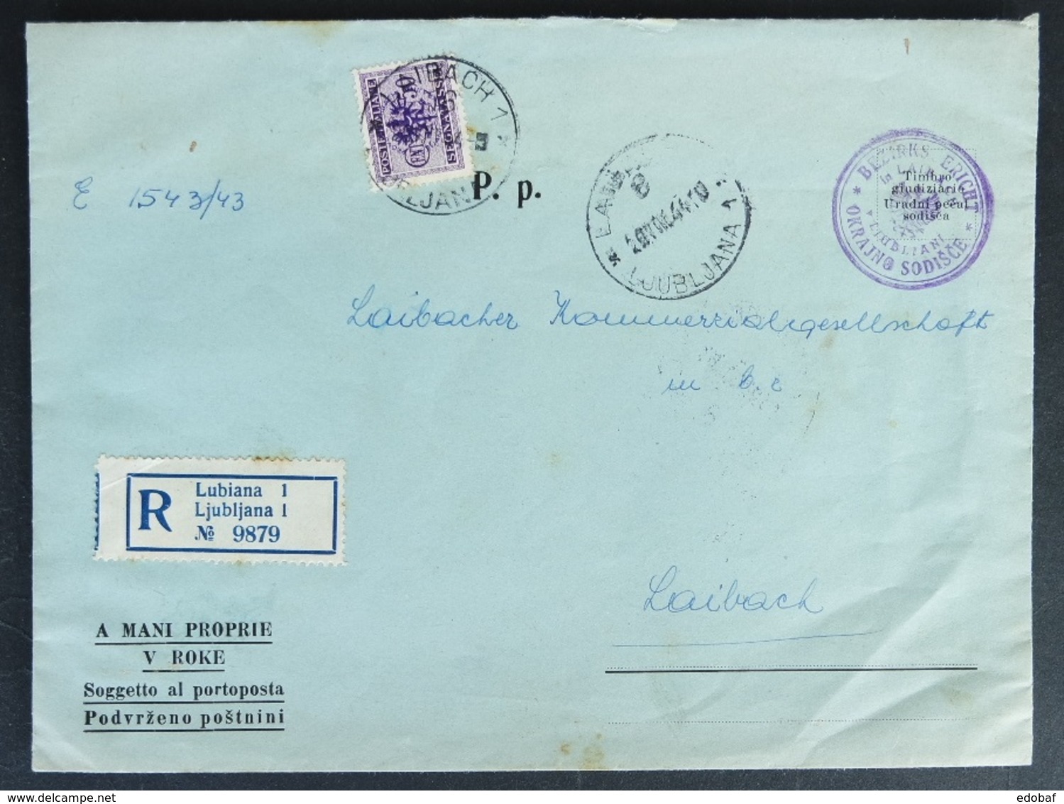 Lubiana Occupazione Tedesca 1944, Segnatasse 50 C. Isolato Su Busta -BW19 - Other & Unclassified