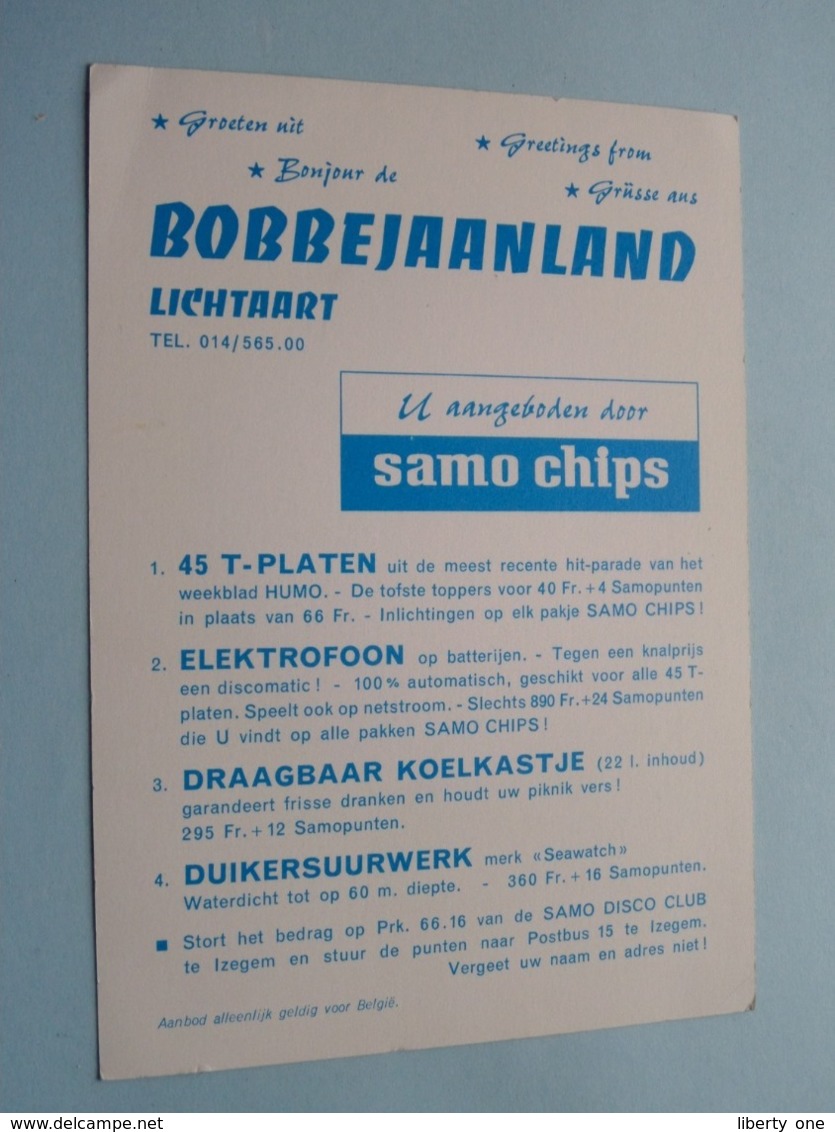 BOBBEJAANLAND Lichtaart ( SAMO Chips ) Samo Disco Club Izegem / Anno 19?? ( Zie Foto Voor Details ) ! - Foto's