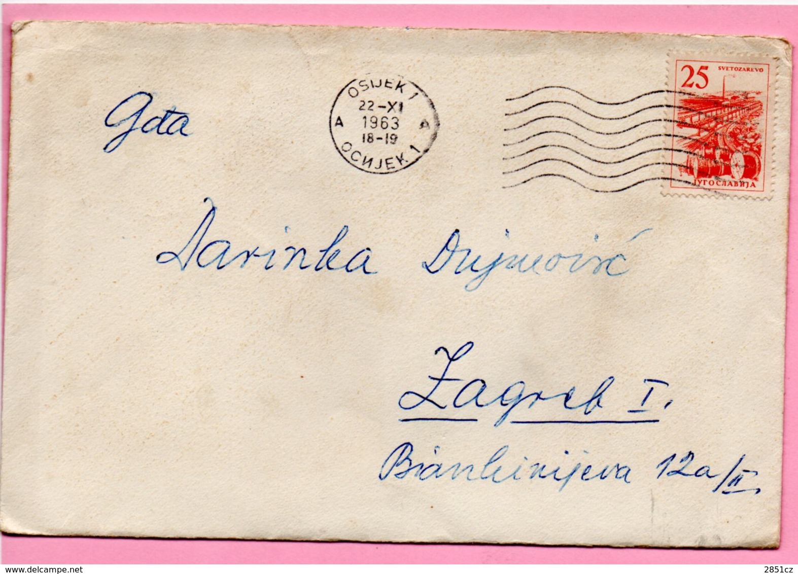 Letter - Postmark Osijek, 22.11.1963., Yugoslavia - Other & Unclassified