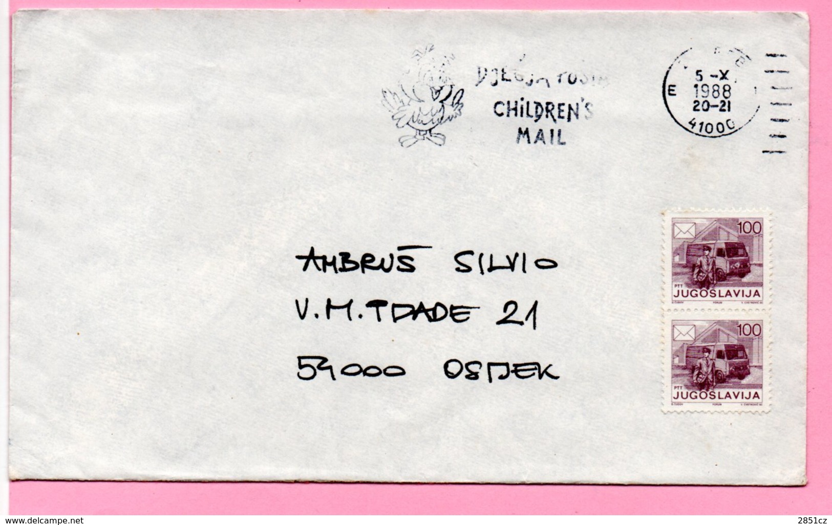 Letter - Postmark Zagreb, 5.10.1988., Yugoslavia - Special Postmark - Children's Mail - Altri & Non Classificati