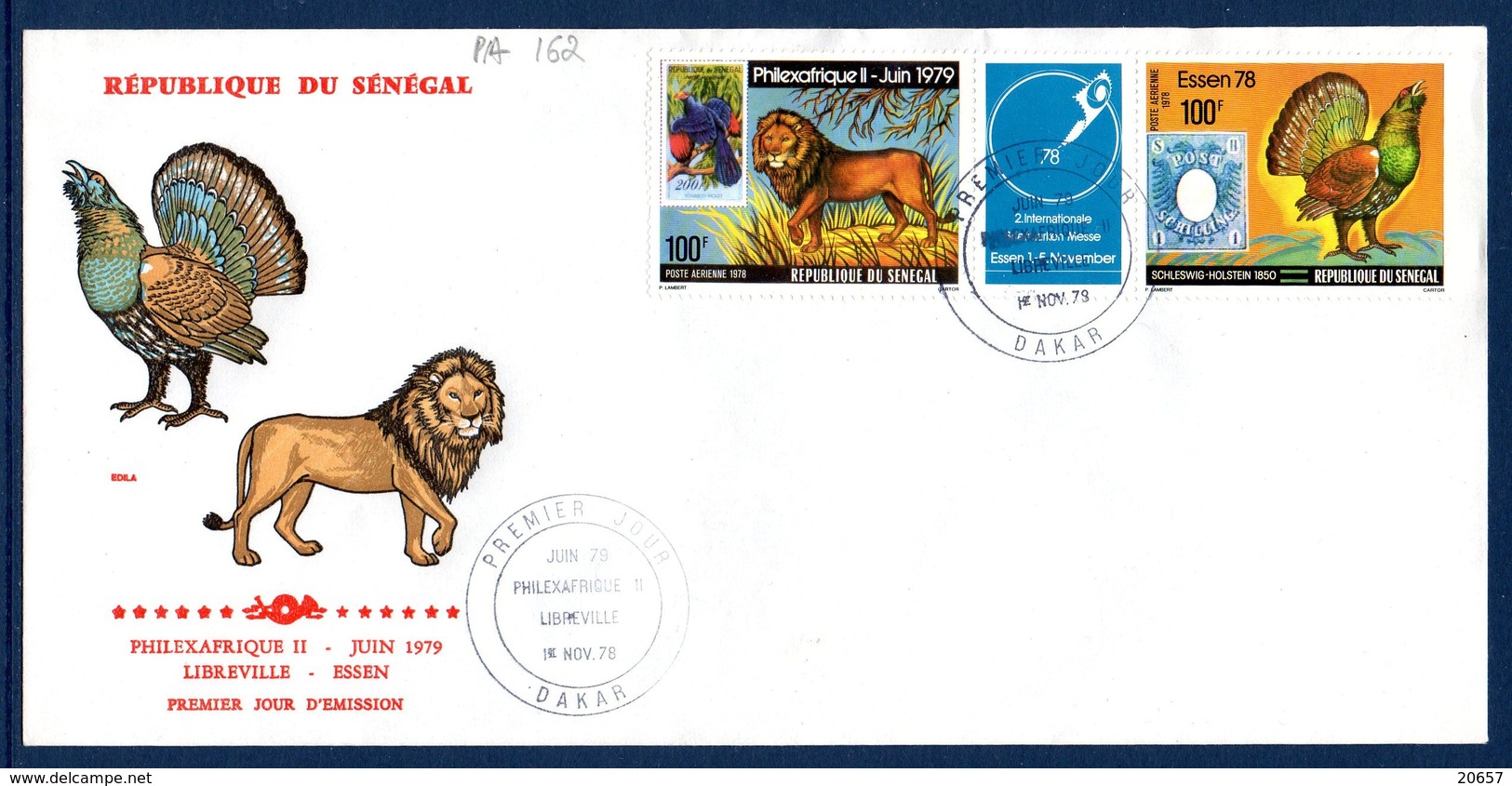 Senegal A 162 Fdc , Lion, Coq, Touraco, Oiseau, Philexafrique Libreville Gabon, Type A , Timbre Sur Timbre - Félins