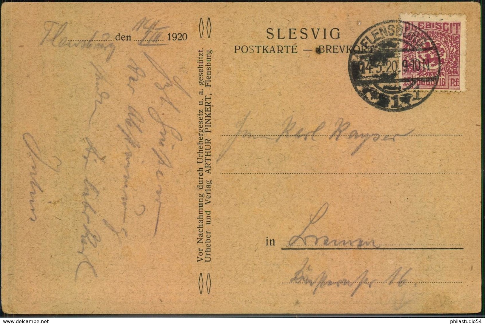 SCHLESWIG, 1920, Sonderkarte Mit Grußtext Ab FLENSBURG - Altri & Non Classificati