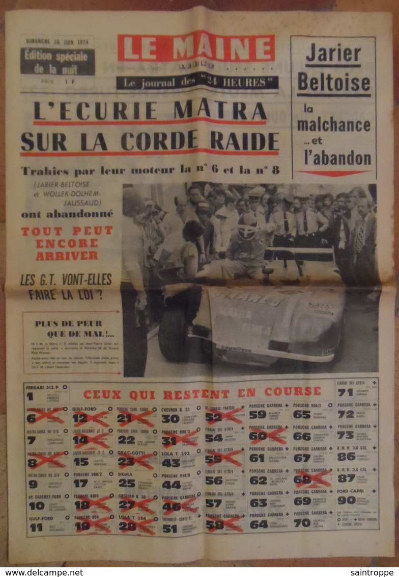 24 H Du Mans 1974.Matra Sur La Corde Raide.Abandon Jarrier-Beltoise.Les GT Vont-elles Faire La Loi ? - 1950 à Nos Jours