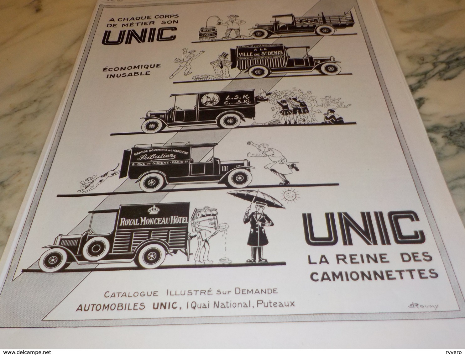 ANCIENNE PUBLICITE LA REINE DES CAMIONNETTE UNIC  GRUBER 1926 - Camion