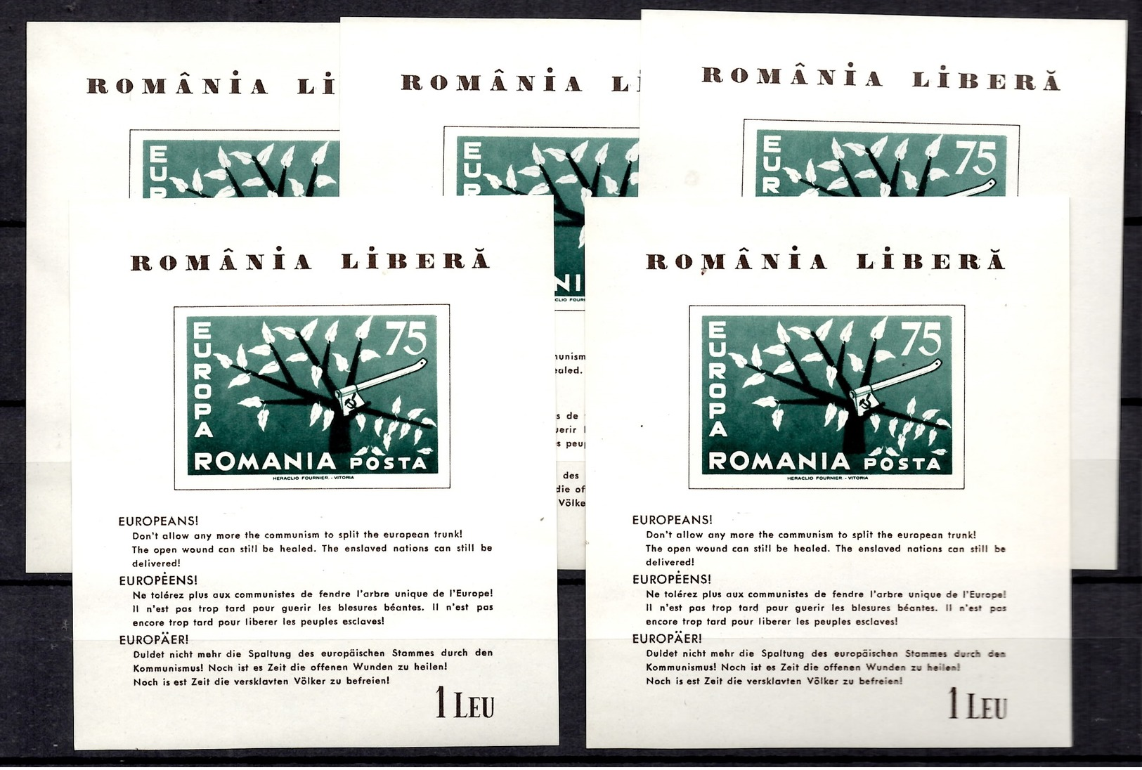 Europa émission De Propagande Roumanie Bloc Maury N° 33A, Cinq Blocs Neufs ** MNH. TB. A Saisir! - Collections