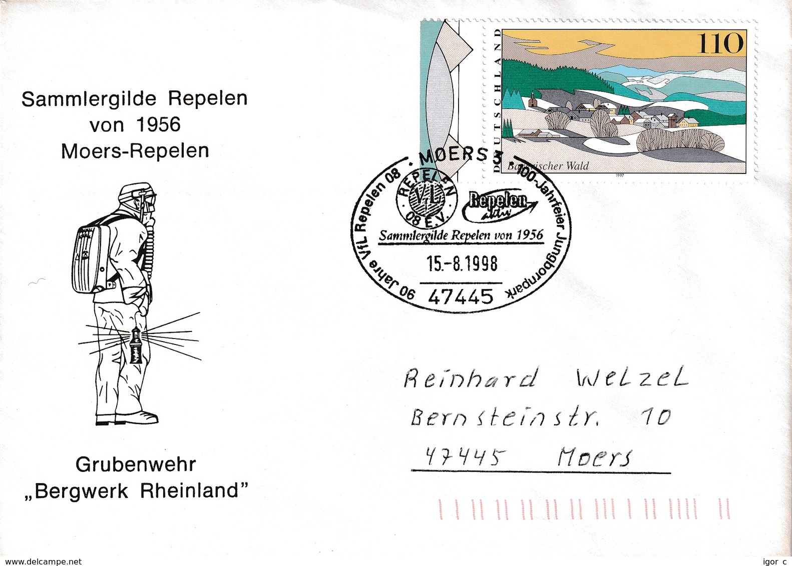 Germany 1998 Cover: Football Fussball; VFL Repelan Moers; Mine Rescue; Grubenwehr Rheinland - Other & Unclassified