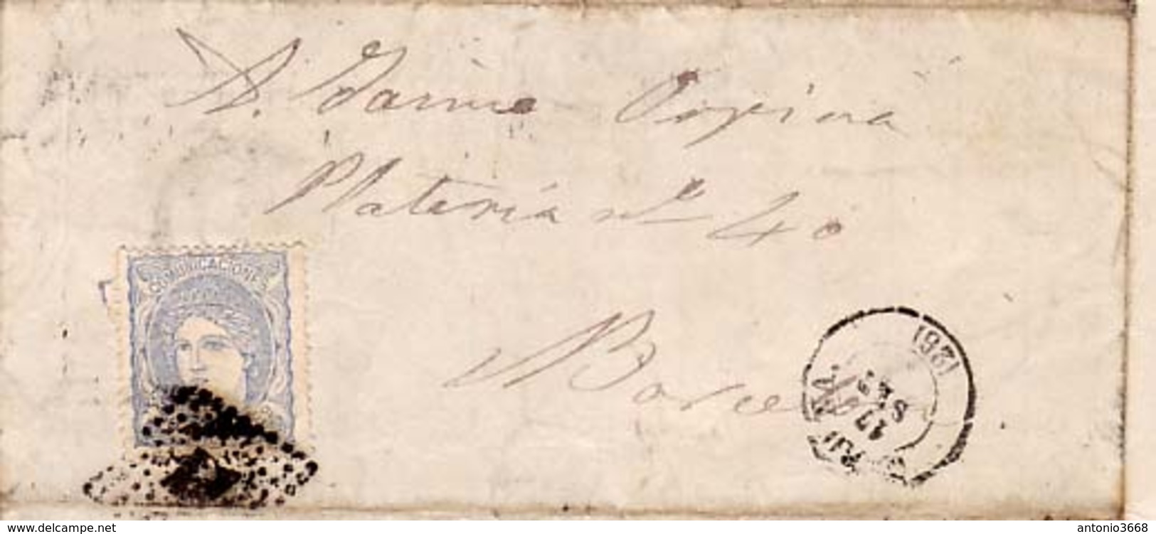 Año 1870 Edifil 107 50m Sellos Efigie Carta  Matasellos Rombo Gerona A Barcelona - Cartas & Documentos