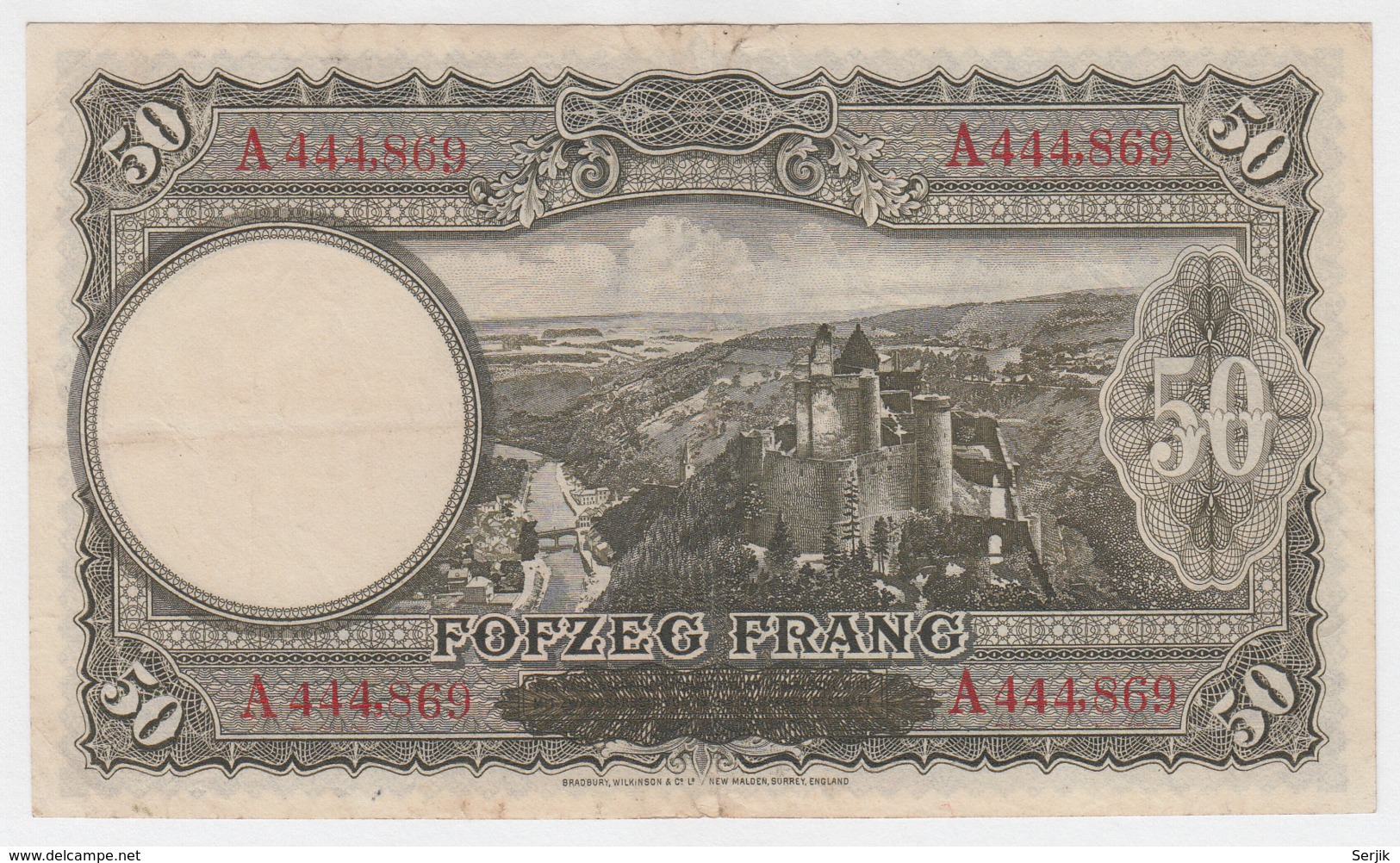 Luxembourg 50 Francs 1944 VF RARE Pick 45 - Lussemburgo