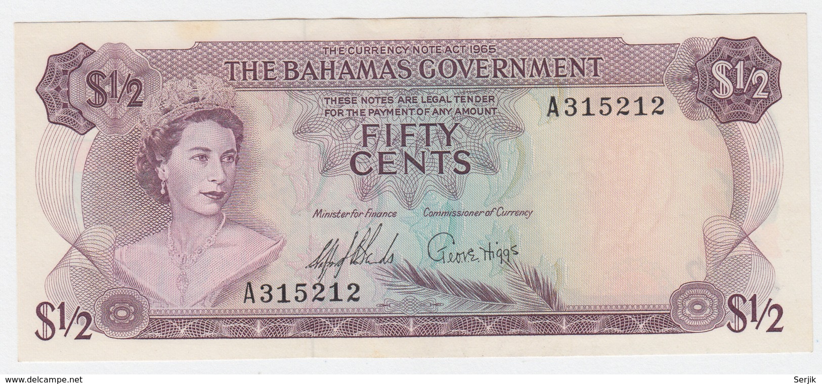 BAHAMAS 1/2 DOLLAR 1965 XF+ Pick 17 - Bahamas