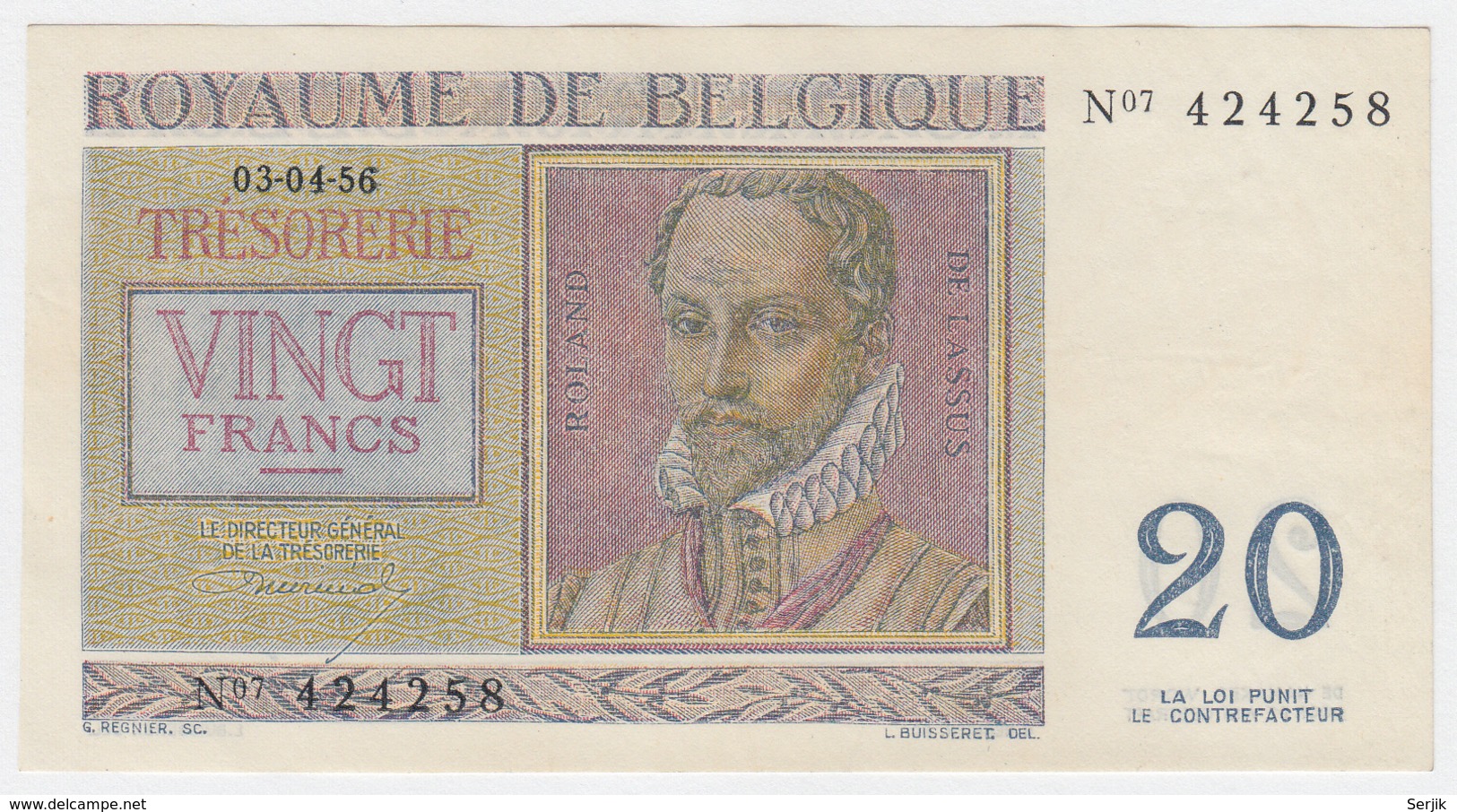 Belgium BELGIQUE 20 Francs 3-4- 1956 VF++ CRISP Banknote Pick 132b 132 B - Other & Unclassified