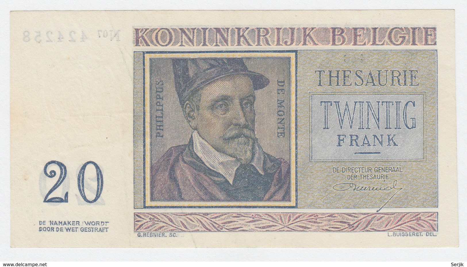 Belgium BELGIQUE 20 Francs 3-4- 1956 VF++ CRISP Banknote Pick 132b 132 B - Autres & Non Classés