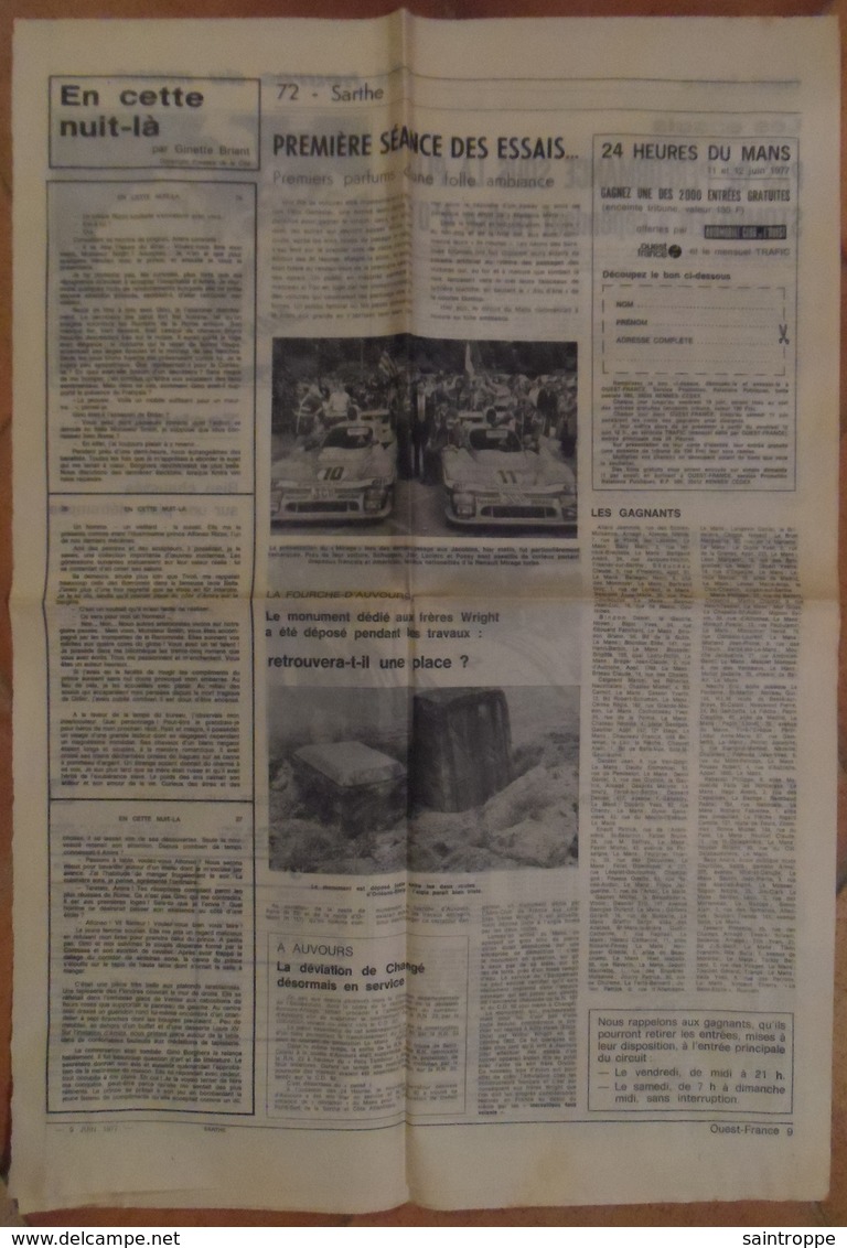 24 H du Mans 1977.Lot d'articles sur les 24 H 1977, provenant de différents journaux.