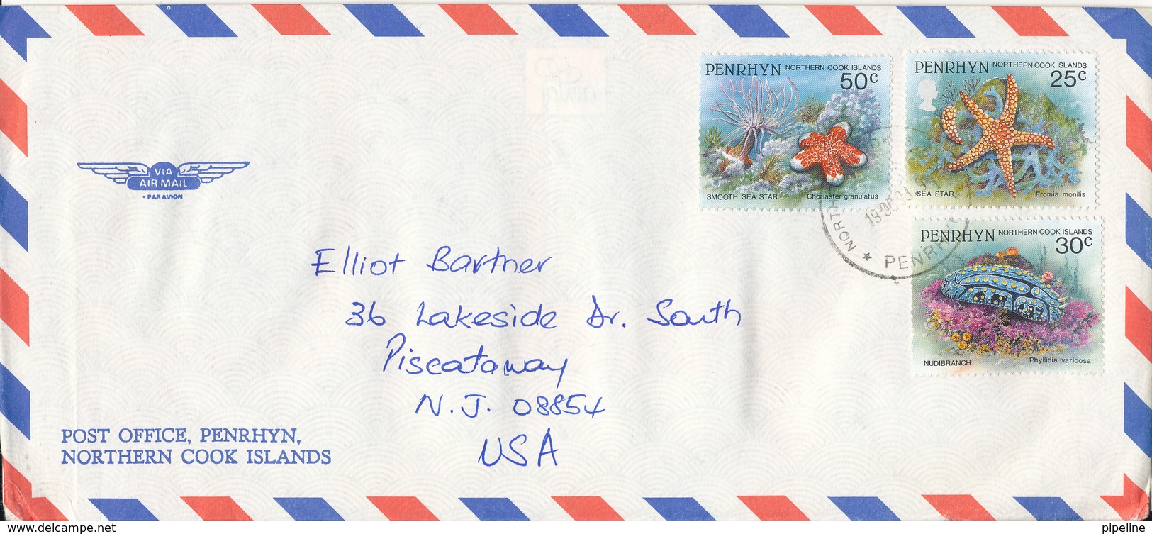 Penrhyn Air Mail Cover Sent To USA 1993 Topic Stamps - Penrhyn