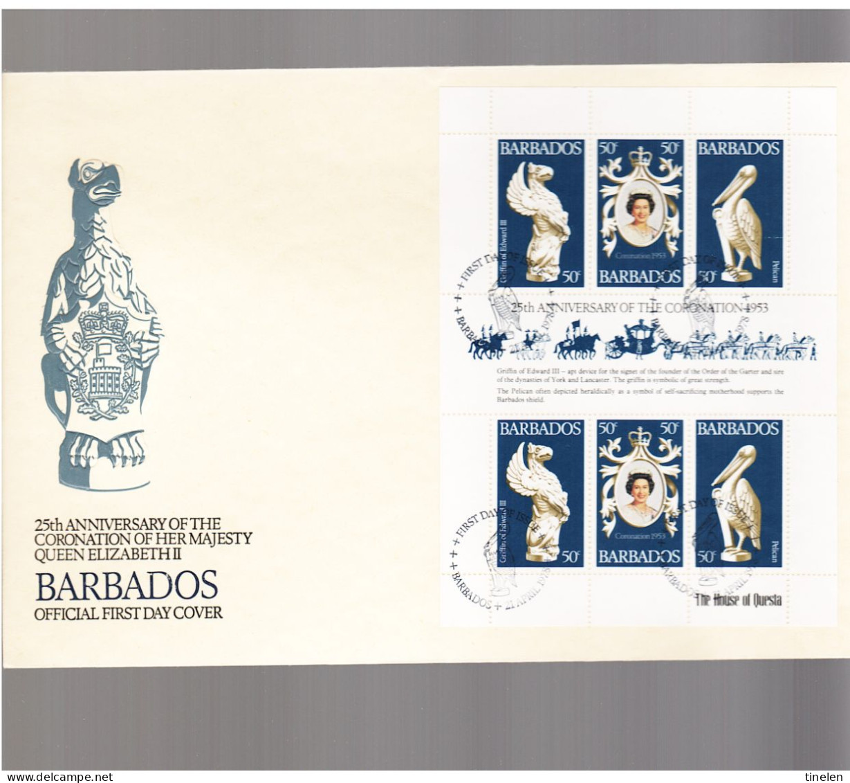 Barbados- 1978 Maxi Fdc 25° Incoronazione Sar Elisabetta Inghilterra - Barbados (1966-...)