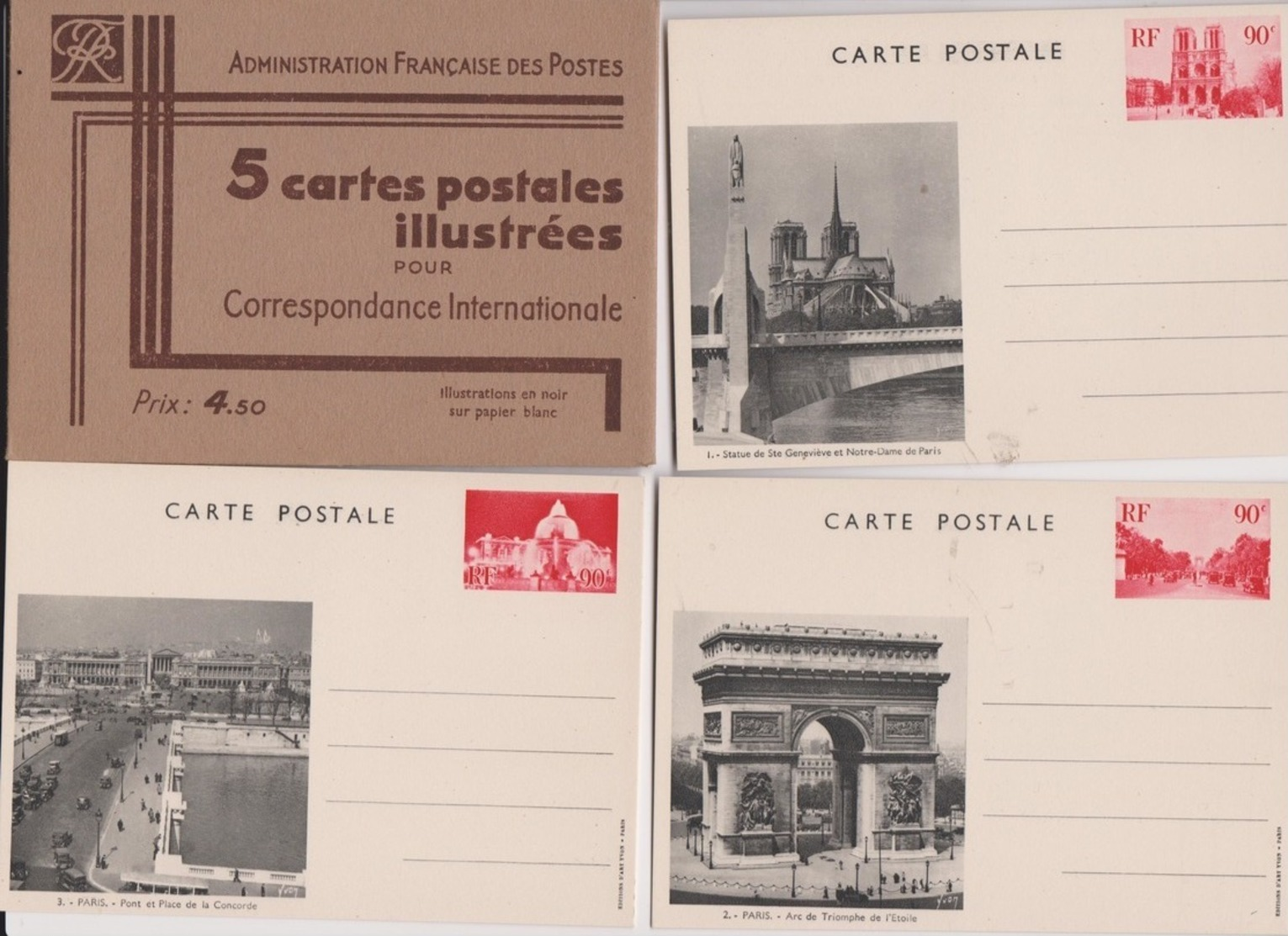 Pochette De 5 Cartes Illustrées PARIS ( Avec Entier Postal 90 C Rouge  ) - Postales Tipos Y (antes De 1995)