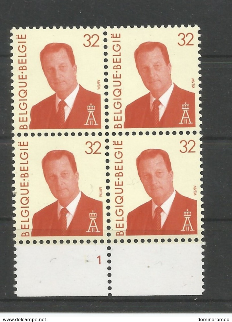 OCB 2537 Postfris Zonder Scharnier ** In Blok Van 4 Met Plaatnummer 1 - 1993-2013 King Albert II (MVTM)