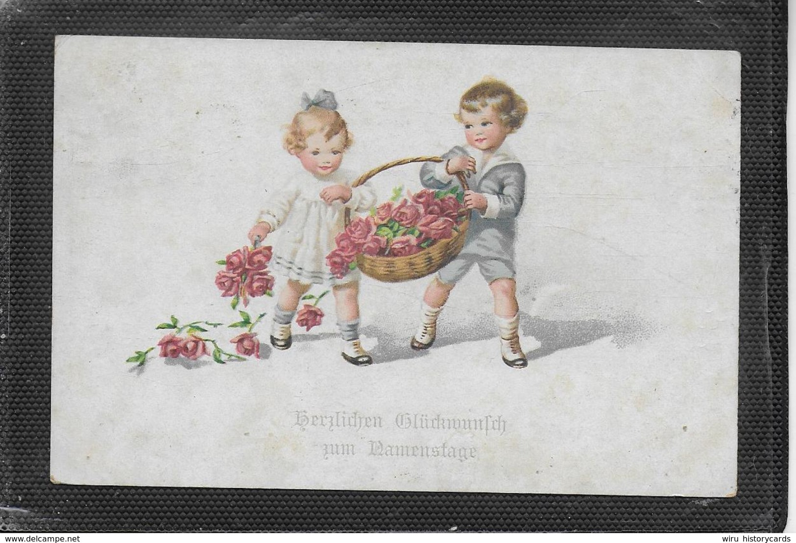 AK 0394  Herzlichen Glückwunsch Zum Geburtstage - Kinder Mit Rosenkorb Um 1928 - Geburtstag