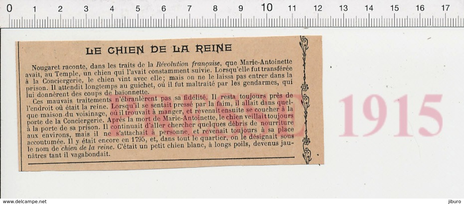 Presse 1915 Chien De La Reine Marie-Antoinette à La Conciergerie 222T - Non Classés