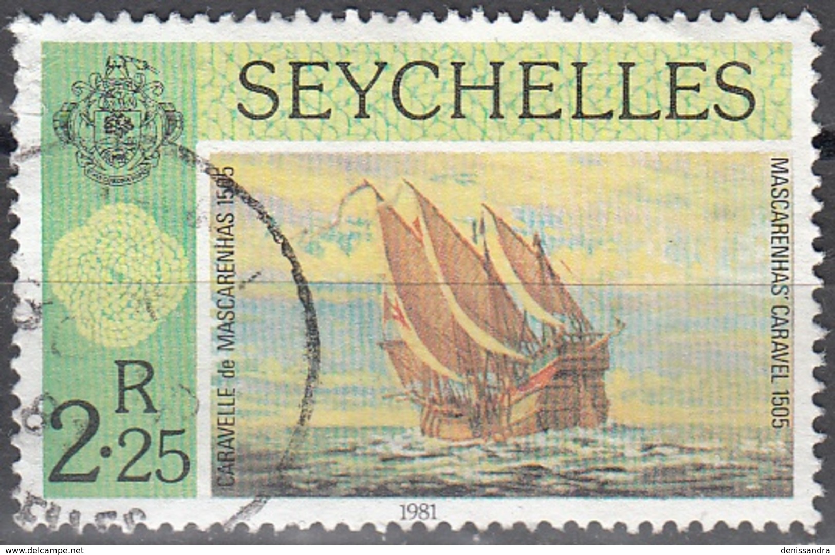 Seychelles 1981 Michel 475 O Cote (2005) 1.20 Euro Caravelle De Mascarenhas 1505 Cachet Rond - Seychelles (1976-...)