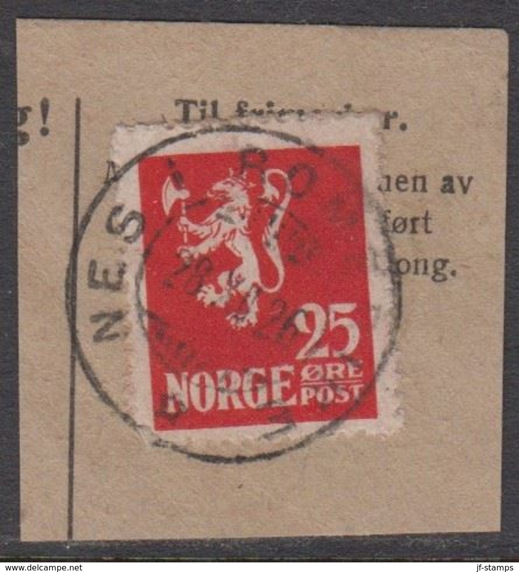 1923. Lion.__ 25 øre Red. LUXUS NES I ROMERIKE 28. XII. 26. (Michel 107) - JF318120 - Gebraucht