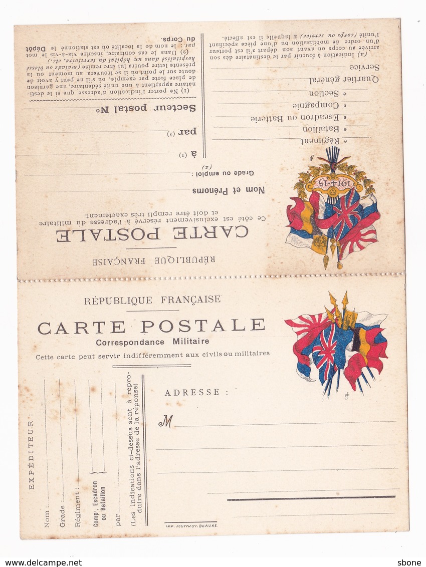 Carte Double En Franchise Militaire - Faisceau De 6 Drapeaux - Lettres & Documents