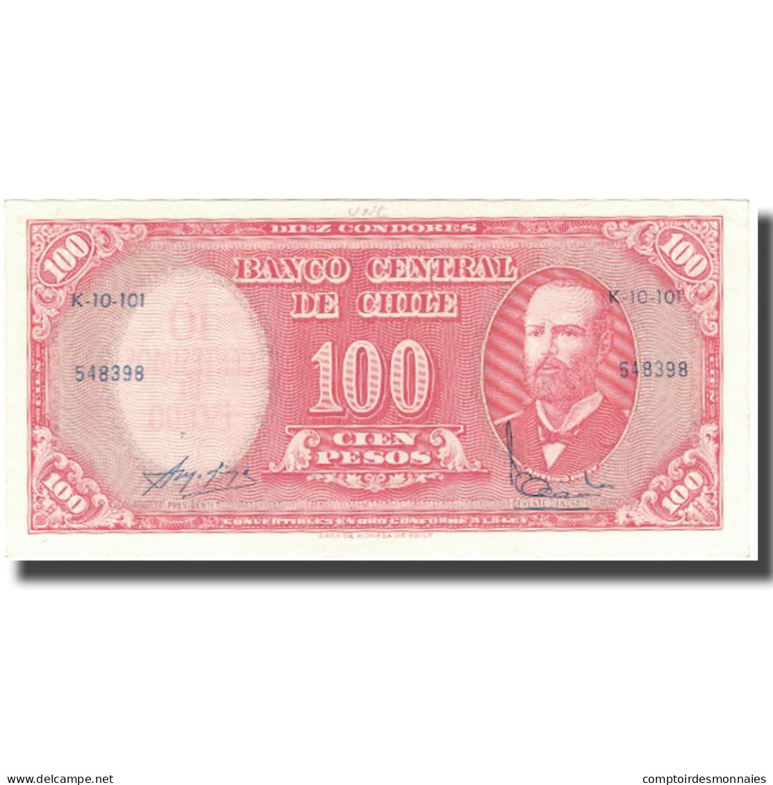 Billet, Chile, 10 Centesimos On 100 Pesos, UNDATED (1960-1961), KM:127a, SUP+ - Chili
