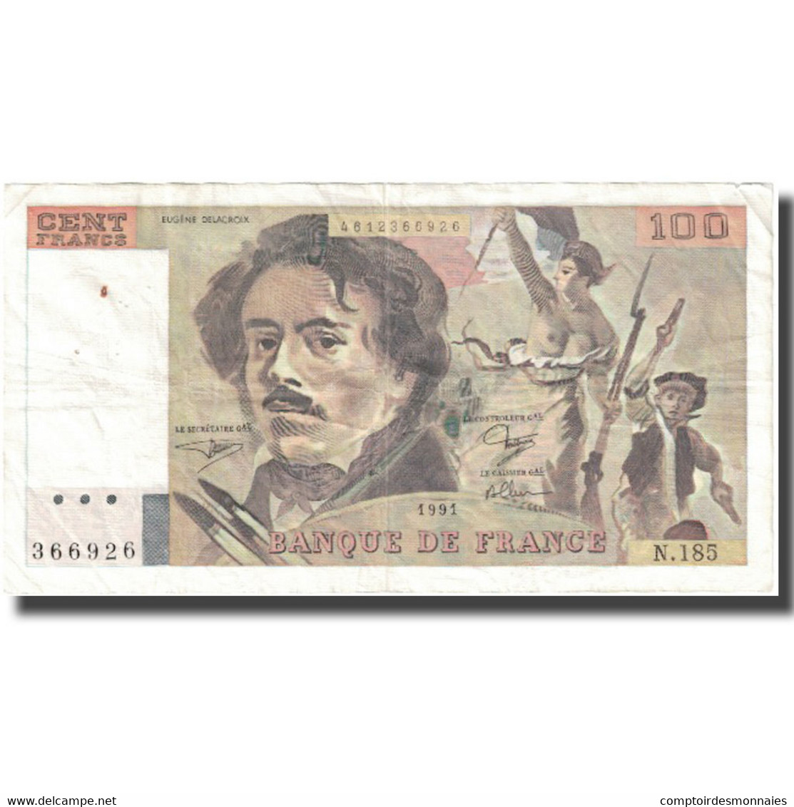 France, 100 Francs, Delacroix, 1991, 1991, TB+, Fayette:69bis.3b2, KM:154e - 100 F 1978-1995 ''Delacroix''