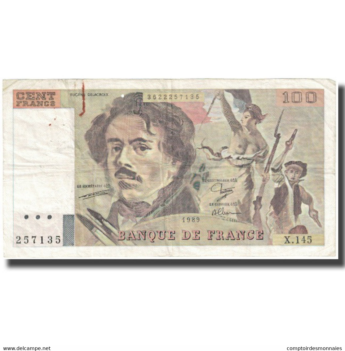 France, 100 Francs, Delacroix, 1989, 1989, TB+, Fayette:69.13b, KM:154d - 100 F 1978-1995 ''Delacroix''