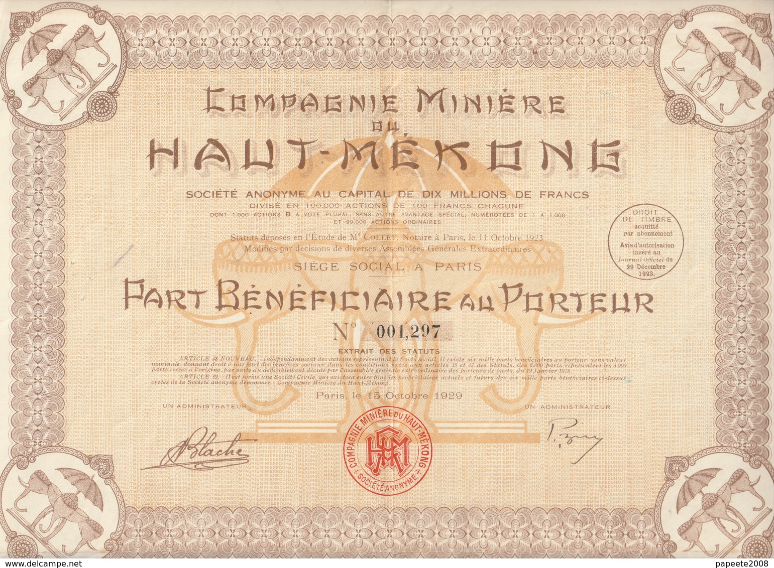 Indochine - Cie Minière Du Haut Mékong - PB / 1929 - Azië