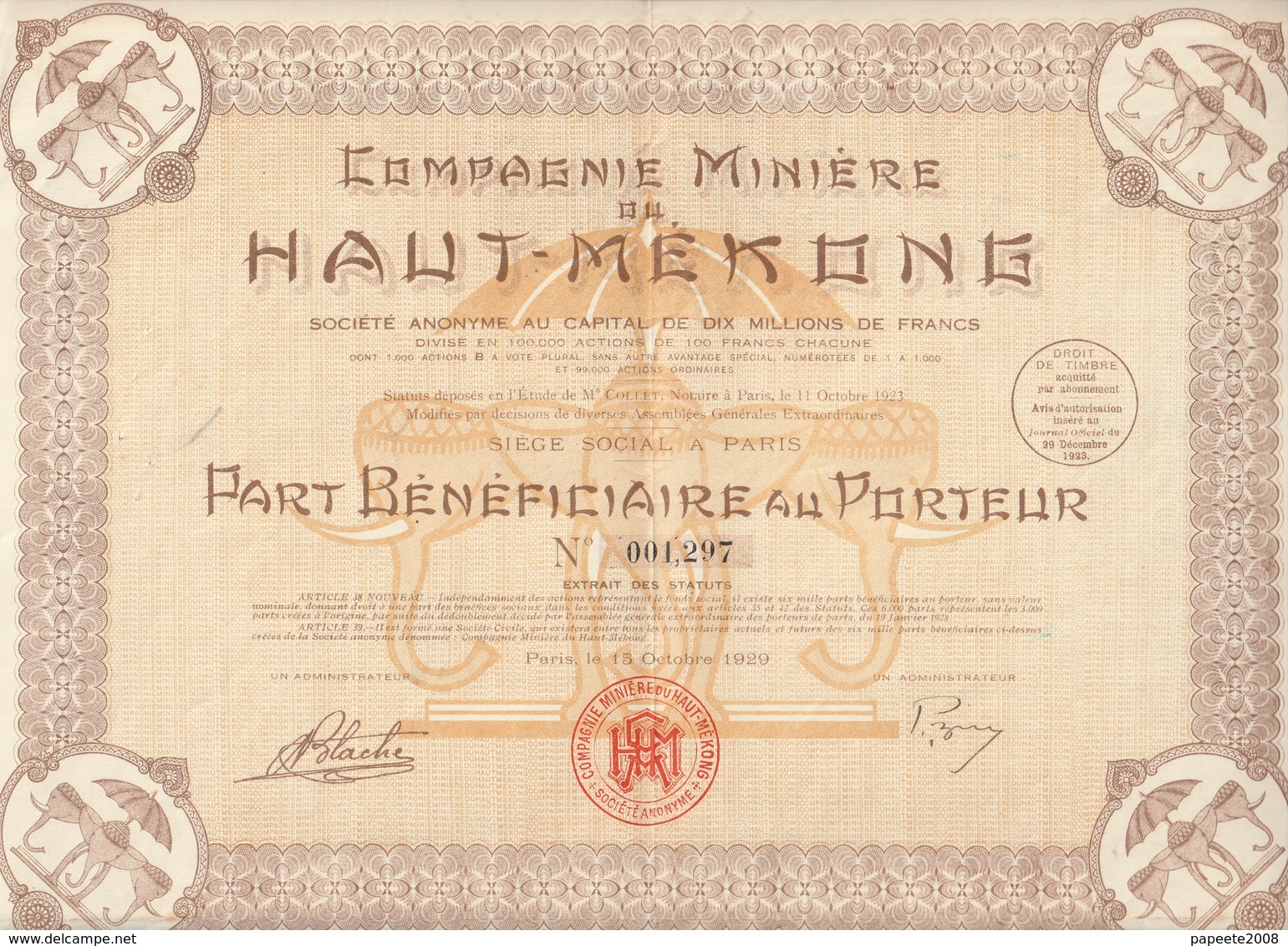 Indochine - Cie Minière Du Haut Mékong - PB / 1929 - Asia