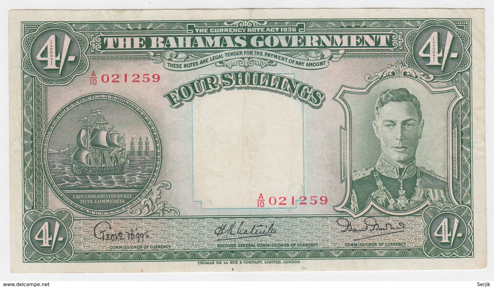 Bahamas 4 Shilings 1936 VF+ Pick 9e 9 E King George VI - Bahamas