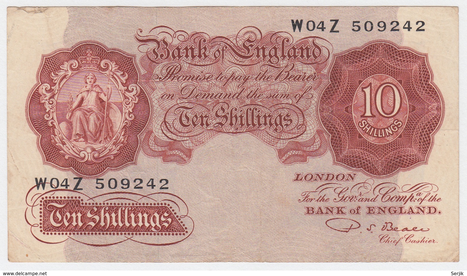 Great Britain 10 Shillings 1949 - 1955 VF Pick 368b  368 B - 10 Schillings