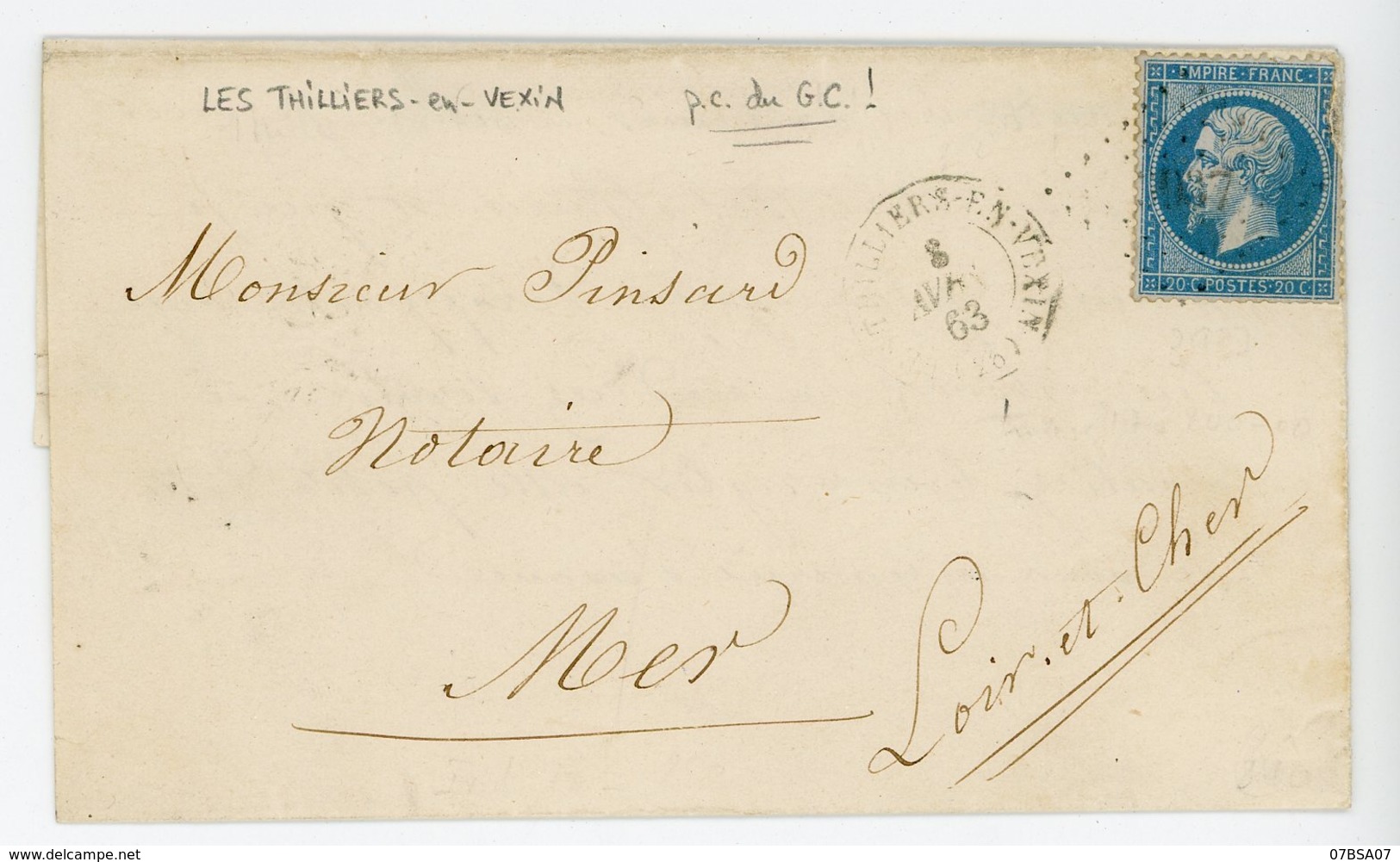 EURE LST 1863 LES THILLIERS EN VEXIN PCGC 3937 INDICE 17 COTE 240 EUROS TIMBRE DFT - 1849-1876: Periodo Classico