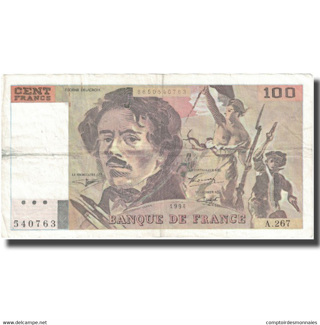 France, 100 Francs, Delacroix, 1994, 1994, TB+, Fayette:69ter.1b, KM:154h - 100 F 1978-1995 ''Delacroix''