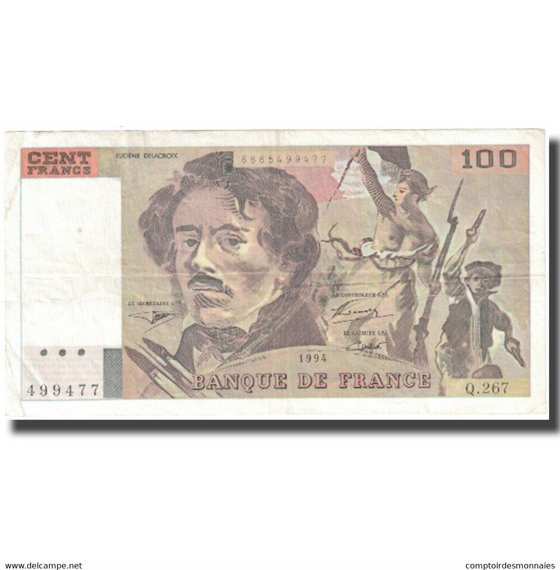 France, 100 Francs, Delacroix, 1994, 1994, TB+, Fayette:69ter.01a, KM:154h - 100 F 1978-1995 ''Delacroix''