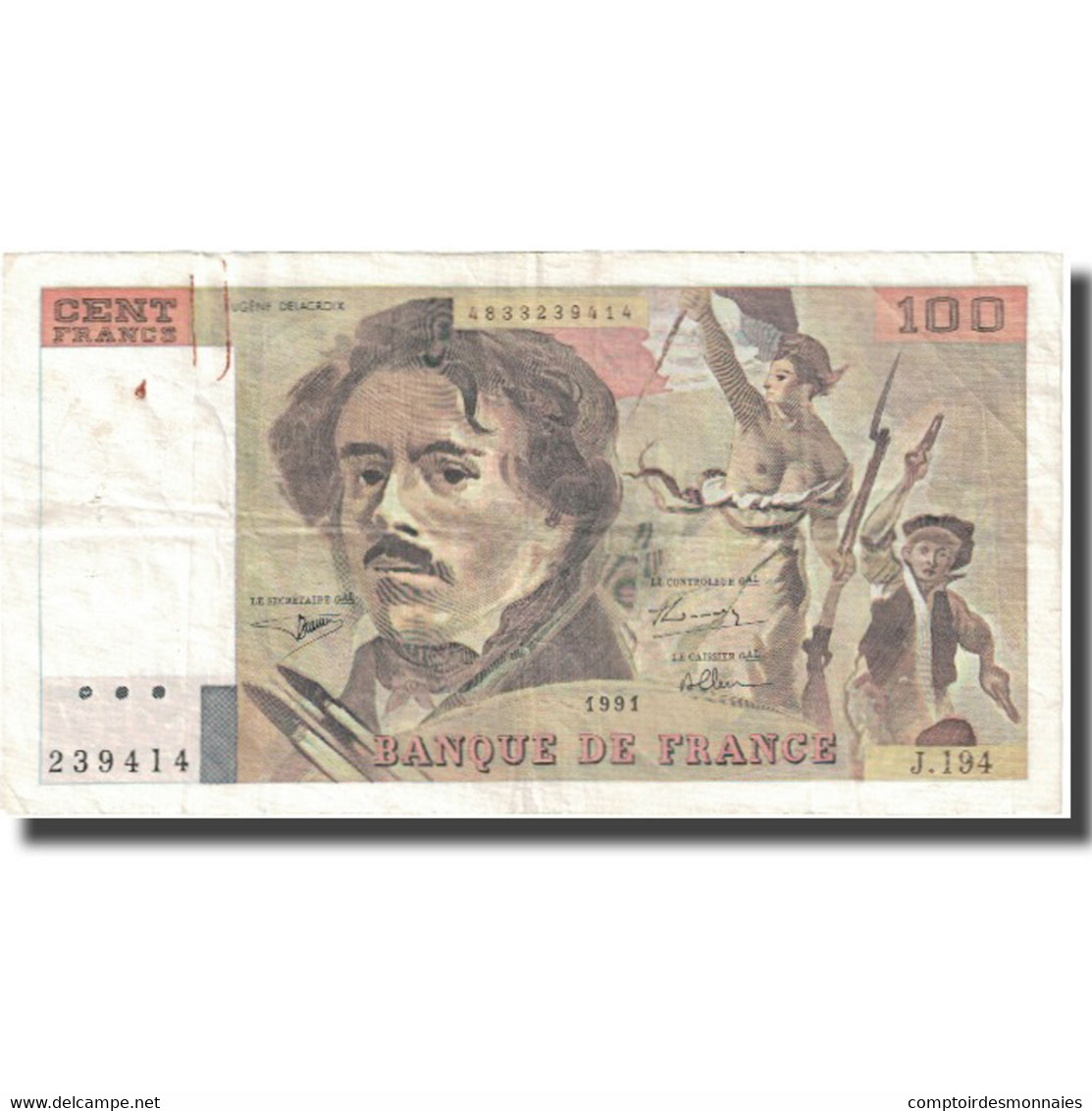 France, 100 Francs, Delacroix, 1991, 1991, TB+, Fayette:69bis.4a, KM:154f - 100 F 1978-1995 ''Delacroix''