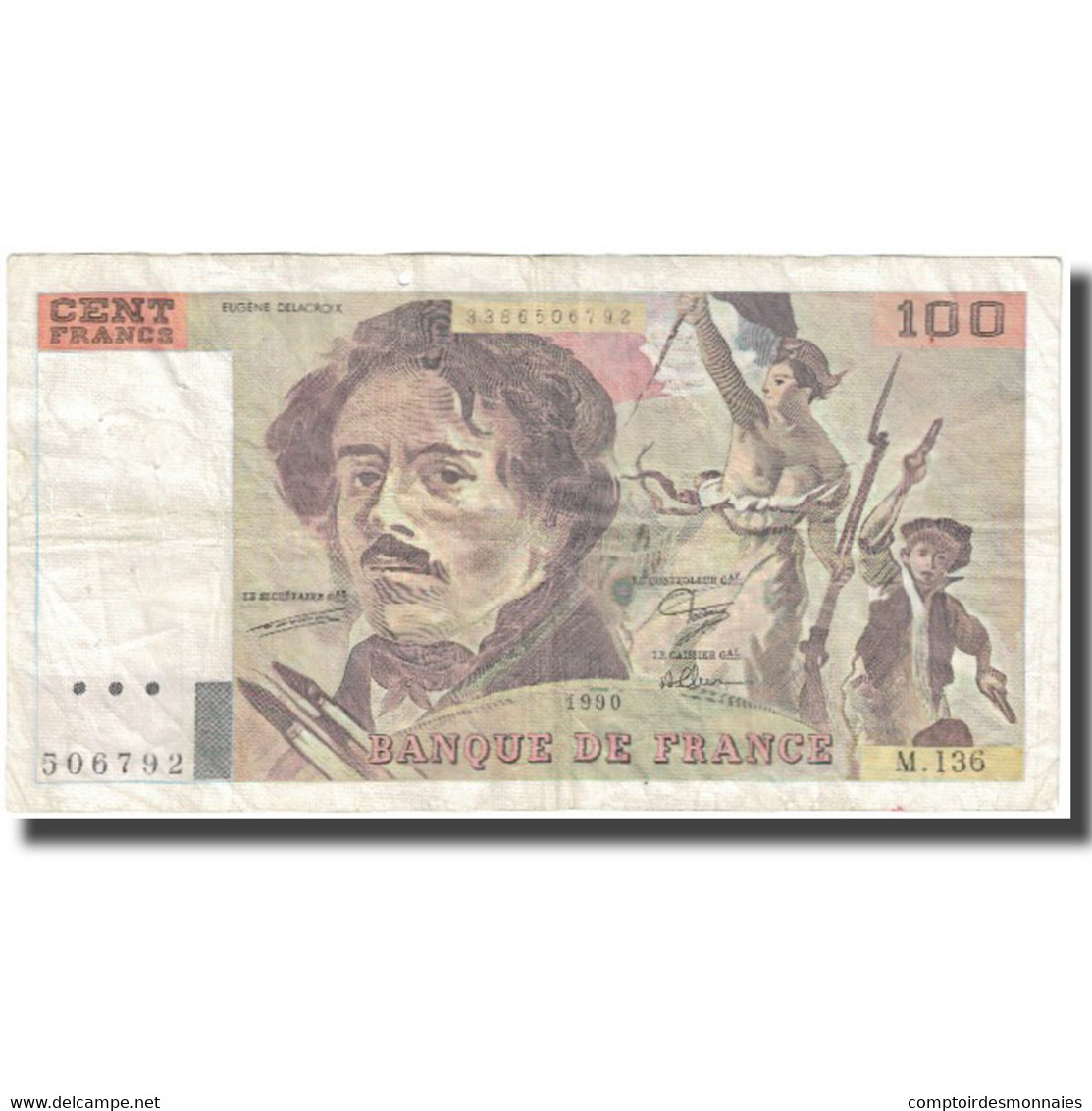 France, 100 Francs, Delacroix, 1990, 1990, TB+, Fayette:69bis.1a, KM:154d - 100 F 1978-1995 ''Delacroix''