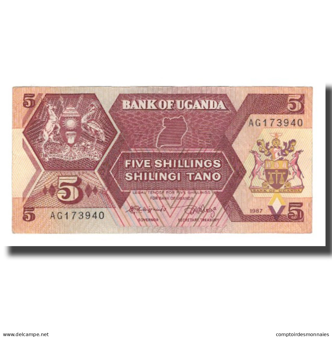 Billet, Uganda, 5 Shillings, 1987, KM:15, SUP - Ouganda