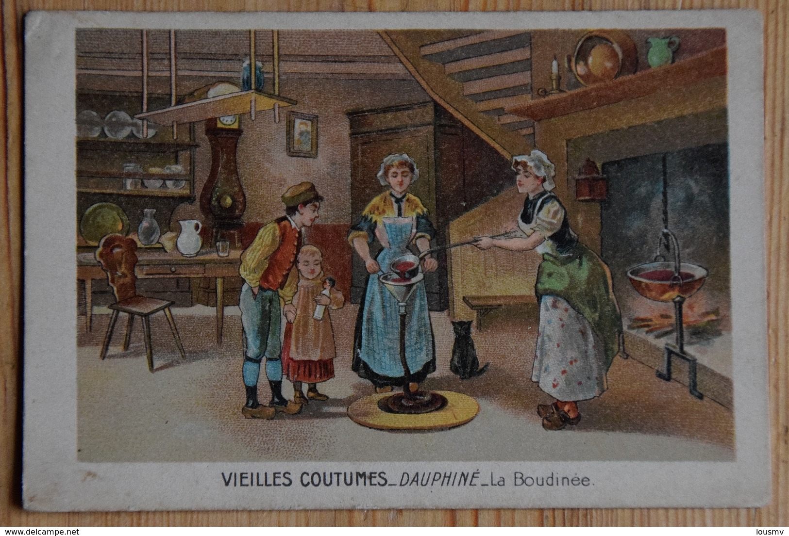 Publicité Chocolat Escoffier - Saint-Etienne - Image : Vieilles Coutumes - Dauphiné - La Boudinée - 10,5 X 7cm (n°16783) - Advertising